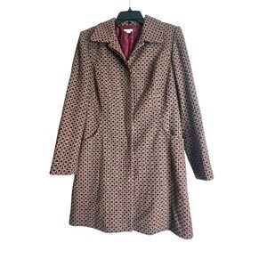 Cranberry and Beige Retro Tweed Coat Checkered MCM Thigh Length Midcentury Chic
